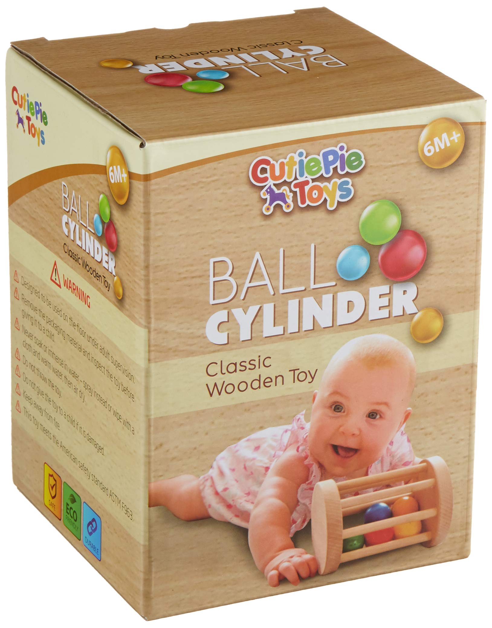 Montessori Ball Cylinder Rolling Drum - Wooden Rattle Rolling Toy - Crawling Toy for Babies 6-12 Months