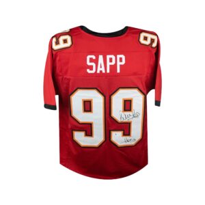 warren sapp hof autographed tampa bay custom red football jersey - bas coa