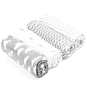 Muslin Swaddle Blankets – Soft Pure Cotton Muslin Blankets – 4 Pack of Breathable Swaddle Blankets – Unisex Baby Swaddle Blanket Set in Grey/White Designs – Multi Use Muslin Blankets – 47 x 47 inches