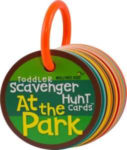 mollybee kids toddler outdoor scavenger hunt cards at the park, toddler games, gifts for ages 2, 3