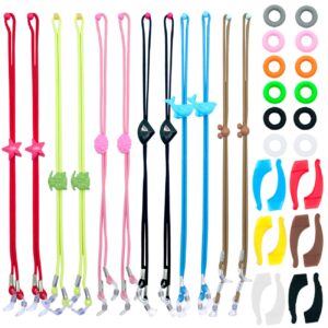 ackllr 12 pieces kids eye glasses strap,with 12 pair silicone ear grip holder,adjustable anti-slip eyeglass retainer hooks for sports sunglasses boys girls