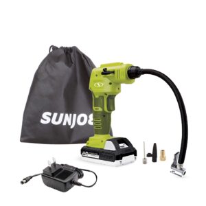 sun joe 24v-ajc-ltw 24-volt ionmax cordless portable air compressor with nozzle adapters and storage bag, kit (w/1.3-ah battery + quick charger)