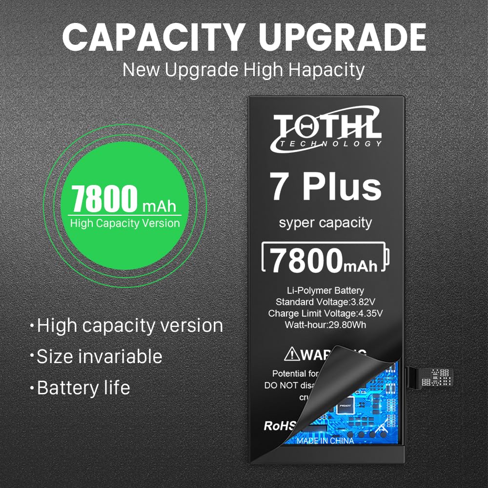 Battery for iPhone 7 Plus Replacement, [7800mAh] 2024 New 0 Cycle High Capacity Only A1661/A1784/A1785 Li-ion Batteries with Professional Repair Tools Kits