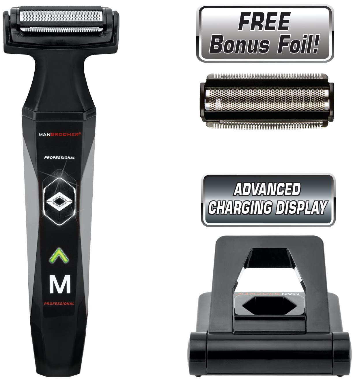 MANGROOMER 2.0 Professional Body Groomer, Ball Groomer & Body Trimmer With Propivot Flexing Head, 3 trimmer Combs, Wet/ Dry & A Free Bonus Foil!