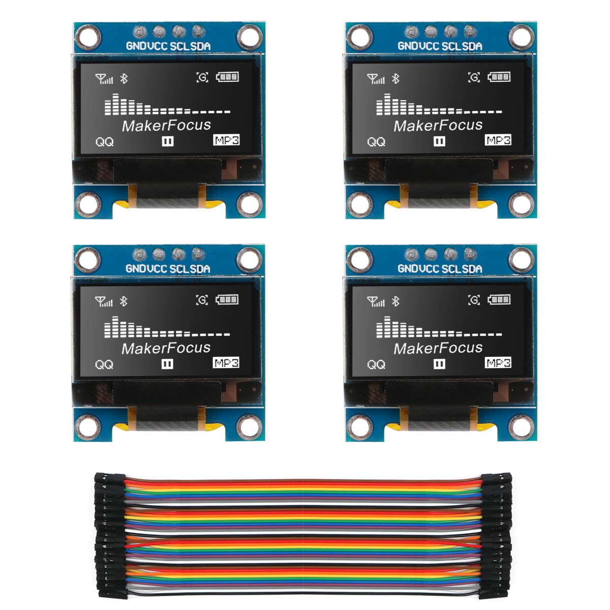 4pcs I2C OLED 0.96 Inch OLED Display Module IIC SSD1306 128 * 64 LCD White with Du-pont Wire 40-Pin Female to Female for Ar duino UNO R3 51 Series STM32