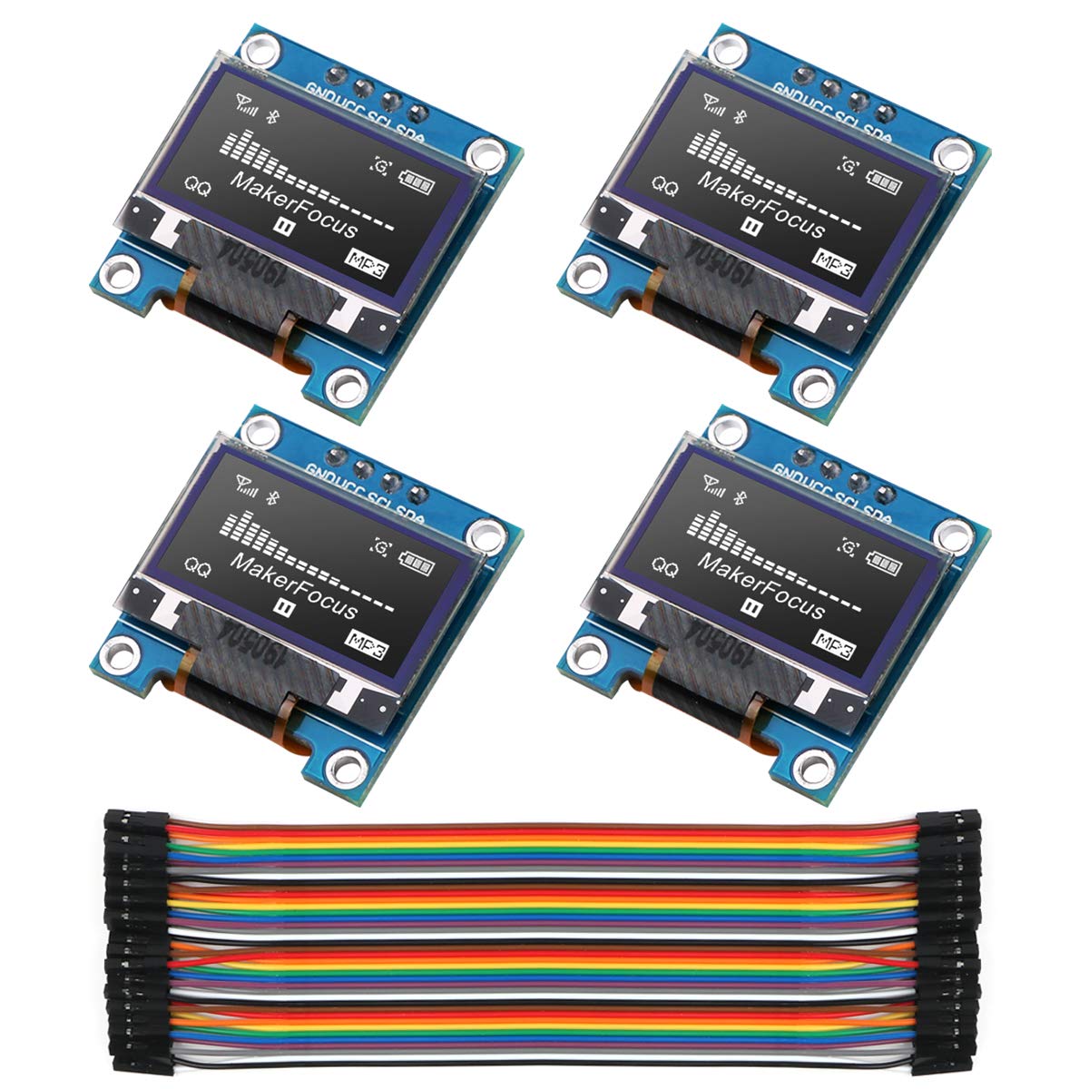 4pcs I2C OLED 0.96 Inch OLED Display Module IIC SSD1306 128 * 64 LCD White with Du-pont Wire 40-Pin Female to Female for Ar duino UNO R3 51 Series STM32