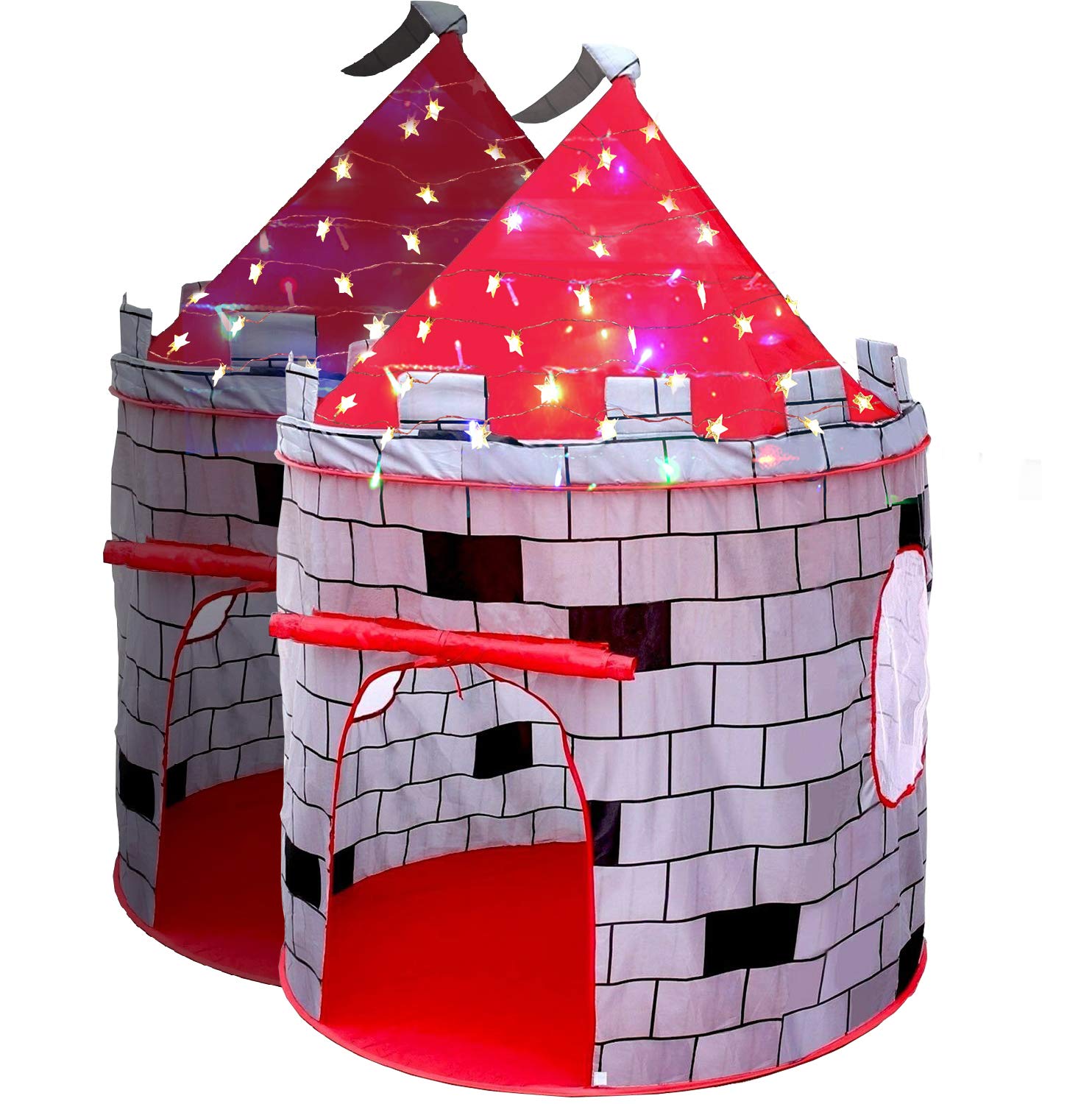 LimitlessFunN Knight Castle Pop Up Kids Play Tent | Includes Star Lights & Carrying Case |, Children Indoor Castle Playhouse for Boys, Toddlers, 41" D x 41" W x 53" H