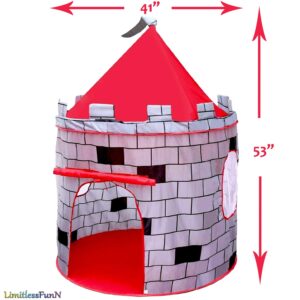 LimitlessFunN Knight Castle Pop Up Kids Play Tent | Includes Star Lights & Carrying Case |, Children Indoor Castle Playhouse for Boys, Toddlers, 41" D x 41" W x 53" H