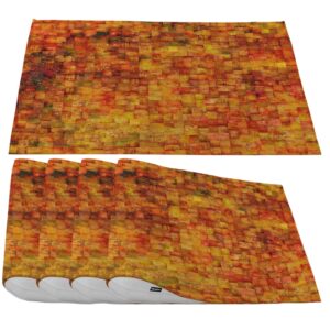 moslion orange burnt placemats, vintage abstract mosaic background geometric texture faded pattern place mats for dining table/kitchen table,waterproof washable outdoor dinner table mats,set of 4