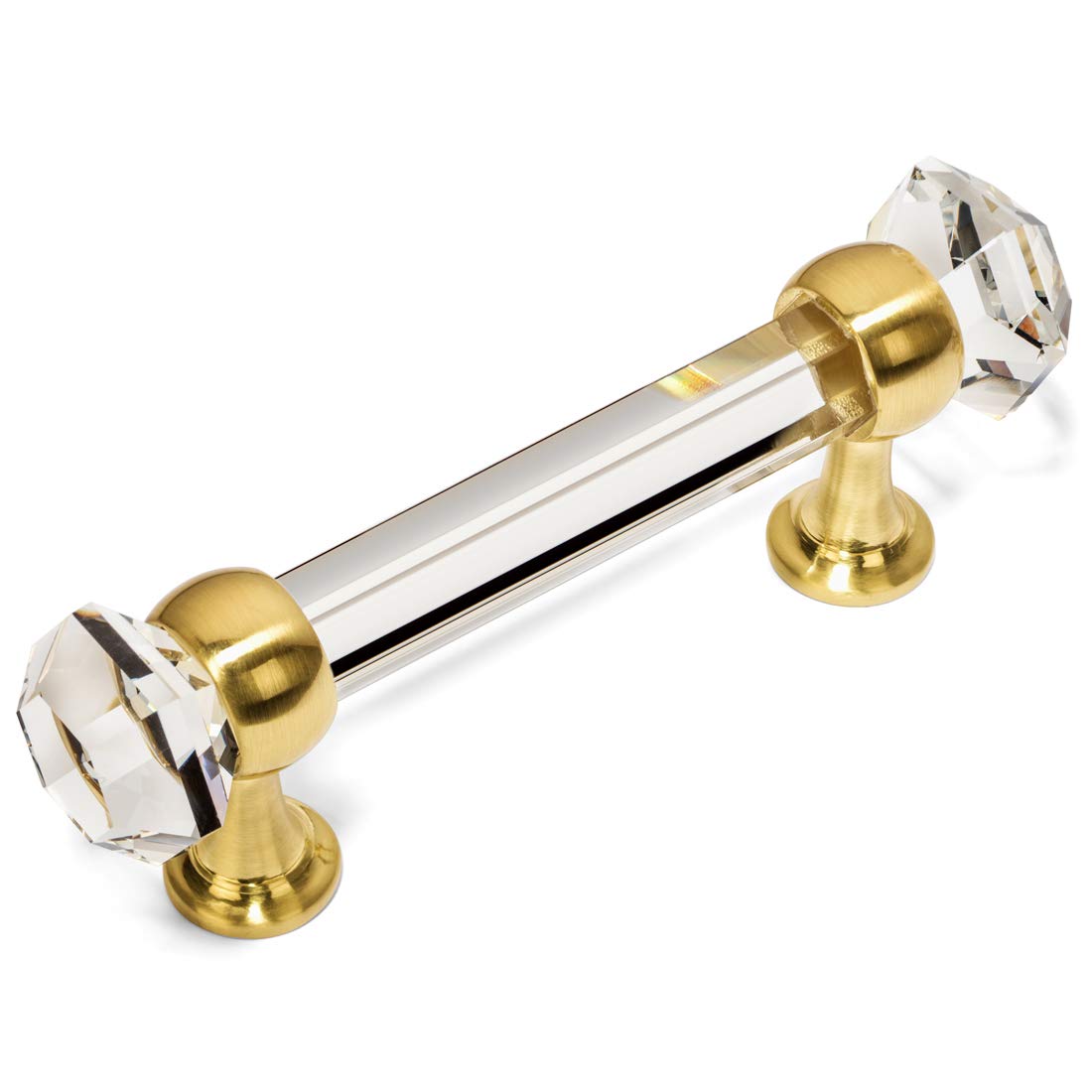 Cosmas 5 Pack 6393BB-C Brushed Brass with Clear Glass Cabinet Handle Pull - 3" Inch (76mm) Hole Centers