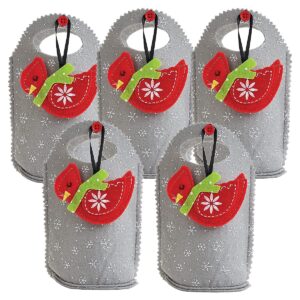 Cardinal Ornament Christmas Felt Treat Bags - Set of 5 Gift Bags for Children Holiday Parties Teachers Decorations