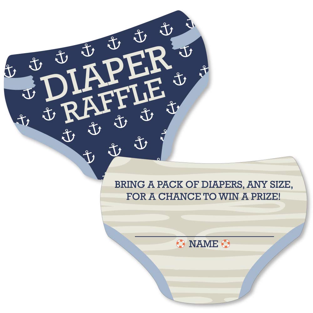 Big Dot of Happiness Ahoy - Nautical - Diaper Shaped Raffle Ticket Inserts - Baby Shower Activities - Diaper Raffle Game - Set of 24