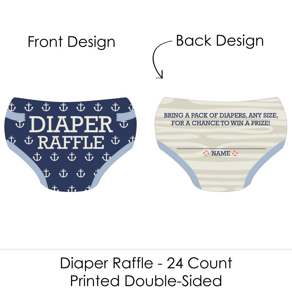 Big Dot of Happiness Ahoy - Nautical - Diaper Shaped Raffle Ticket Inserts - Baby Shower Activities - Diaper Raffle Game - Set of 24