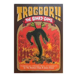 greater than games: trogdor!! the board game, a cooperative game of burnination, majesty and cosummate v's, 2 to 6 players, 30-45 minute playtime