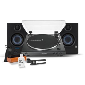 audio-technica at-lp60x-bk fully automatic belt-drive stereo turntable bundle with eris 3.5 monitors and vinyl cleaning kit