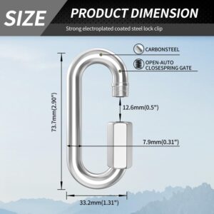 3 Inch Stainless Steel Chain Quick Links- 10 Pack 5/16" Locking Carabiners, Chain Hooks, Twist Key Ring Screw Chain Link, 1535 Lbs Capacity