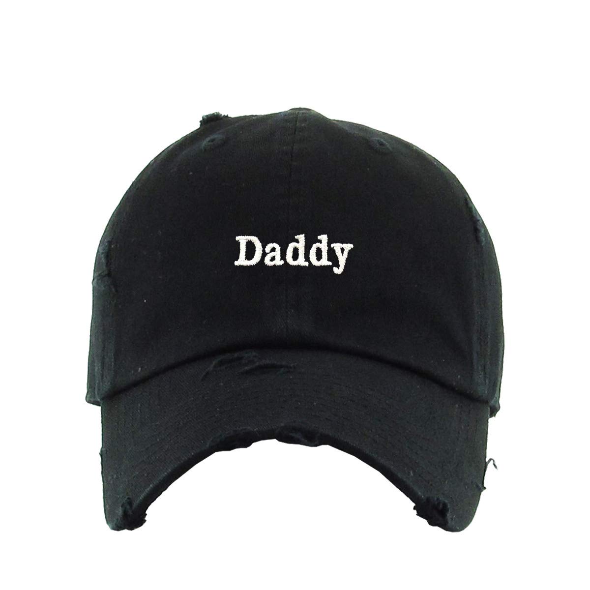 Daddy Vintage Baseball Cap Embroidered Cotton Adjustable Distressed Dad Hat Black