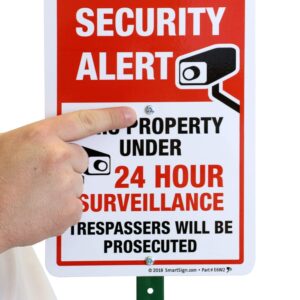 SmartSign Security Alert - This Property Under 24 Hour Surveillance, Trespassers Will Be Prosecuted Sign for Lawn | 21” Tall Stake & Sign Kit