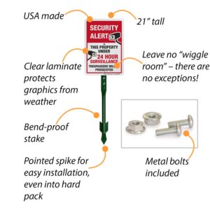 SmartSign Security Alert - This Property Under 24 Hour Surveillance, Trespassers Will Be Prosecuted Sign for Lawn | 21” Tall Stake & Sign Kit