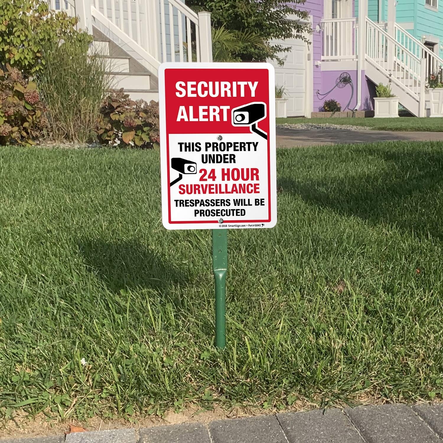 SmartSign Security Alert - This Property Under 24 Hour Surveillance, Trespassers Will Be Prosecuted Sign for Lawn | 21” Tall Stake & Sign Kit