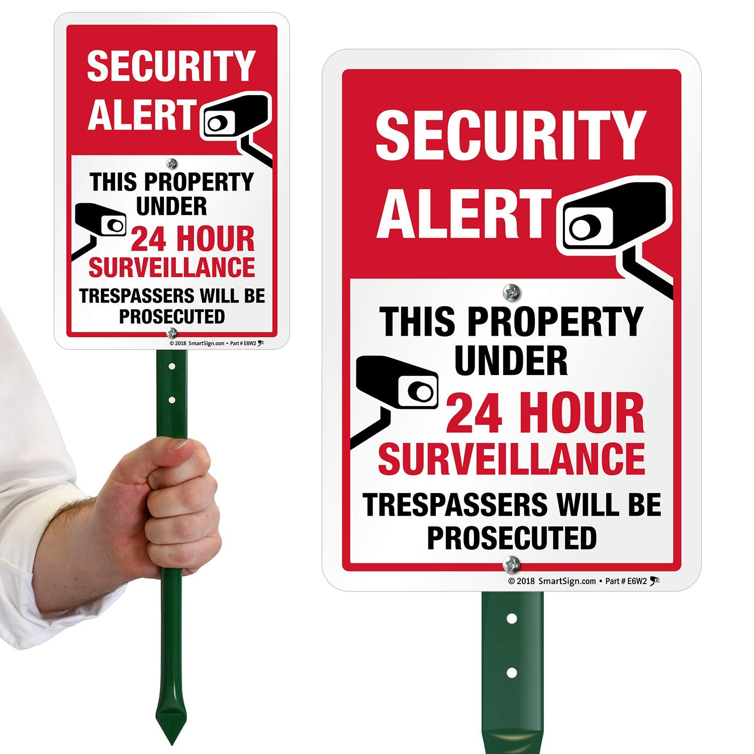 SmartSign Security Alert - This Property Under 24 Hour Surveillance, Trespassers Will Be Prosecuted Sign for Lawn | 21” Tall Stake & Sign Kit