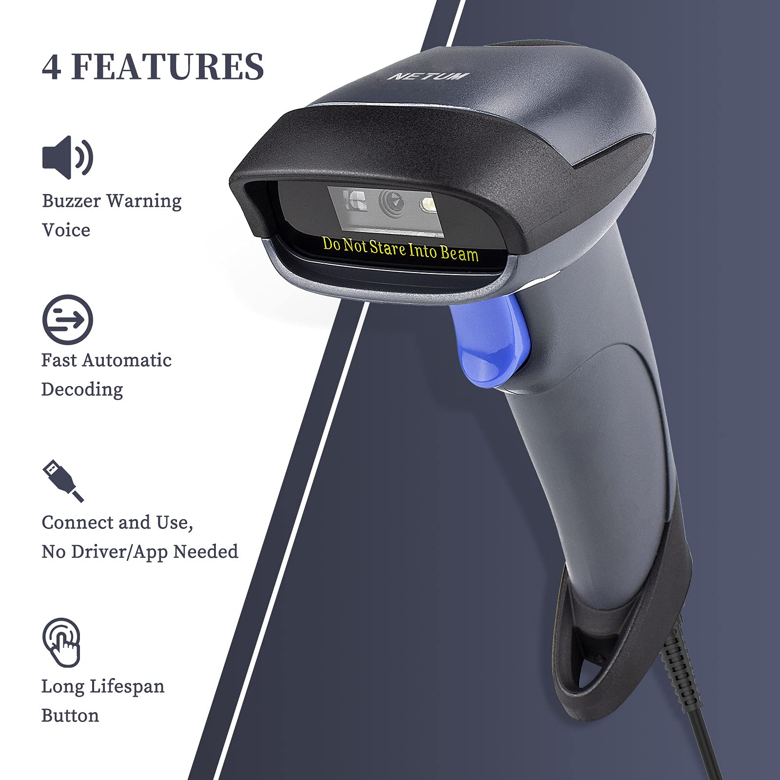 NETUM 2D Barcode Scanner with Stand USB 2.0 Wired QR Code Imager Automatic Barcode Reader Handhold Scanner Gun with USB Cable for Laptops, Computers, Cashier, POS -M5S