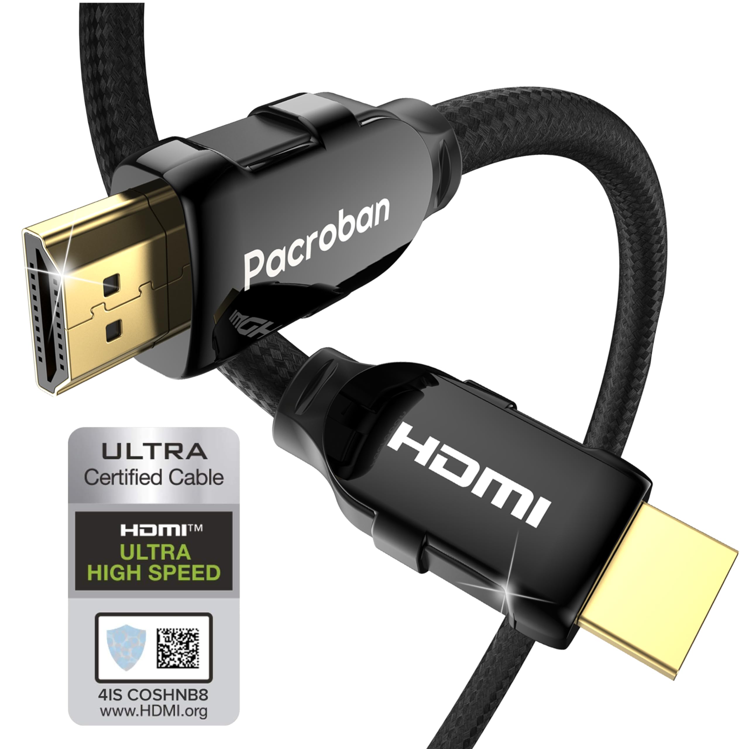 Pacroban eARC HDMI Cable 10FT Cable for Soundbars [Premium Certified Ultra High Speed] HDMI 2.1 Cord, 48Gbps, 4K 120Hz, 8K 60Hz | Dolby Atmos Audio, Dynamic HDR, HDCP, Dolby Vision, Ethernet