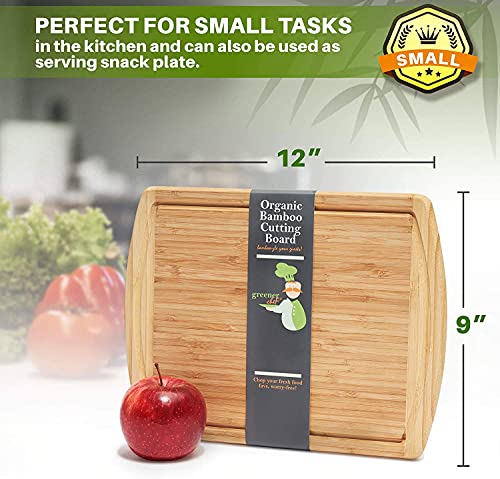 GREENER CHEF 12 Inch Small Cutting Board with Lifetime Replacements, Bamboo Cutting Boards for Kitchen, Butcher Block, Mini Wooden Chopping Board for Meat, Veggies, Non Toxic Charcuterie Board