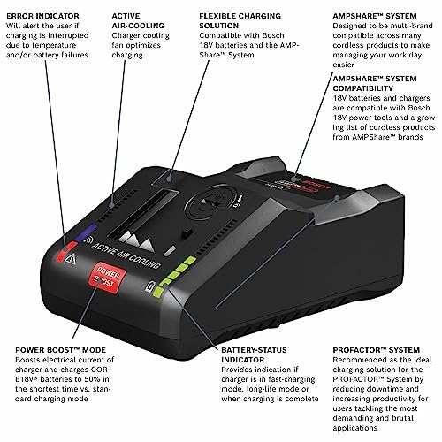 BOSCH GAL18V-160C 18V Hell-ion Connected-Ready Lithium-Ion 16 Amp Battery Turbo Charger with Power Boost, Black