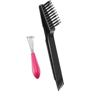 2 pieces hair brush cleaning tool comb cleaner brush mini hair brush remover for removing hair dust home and salon use (plastic handle rake, pink and black)