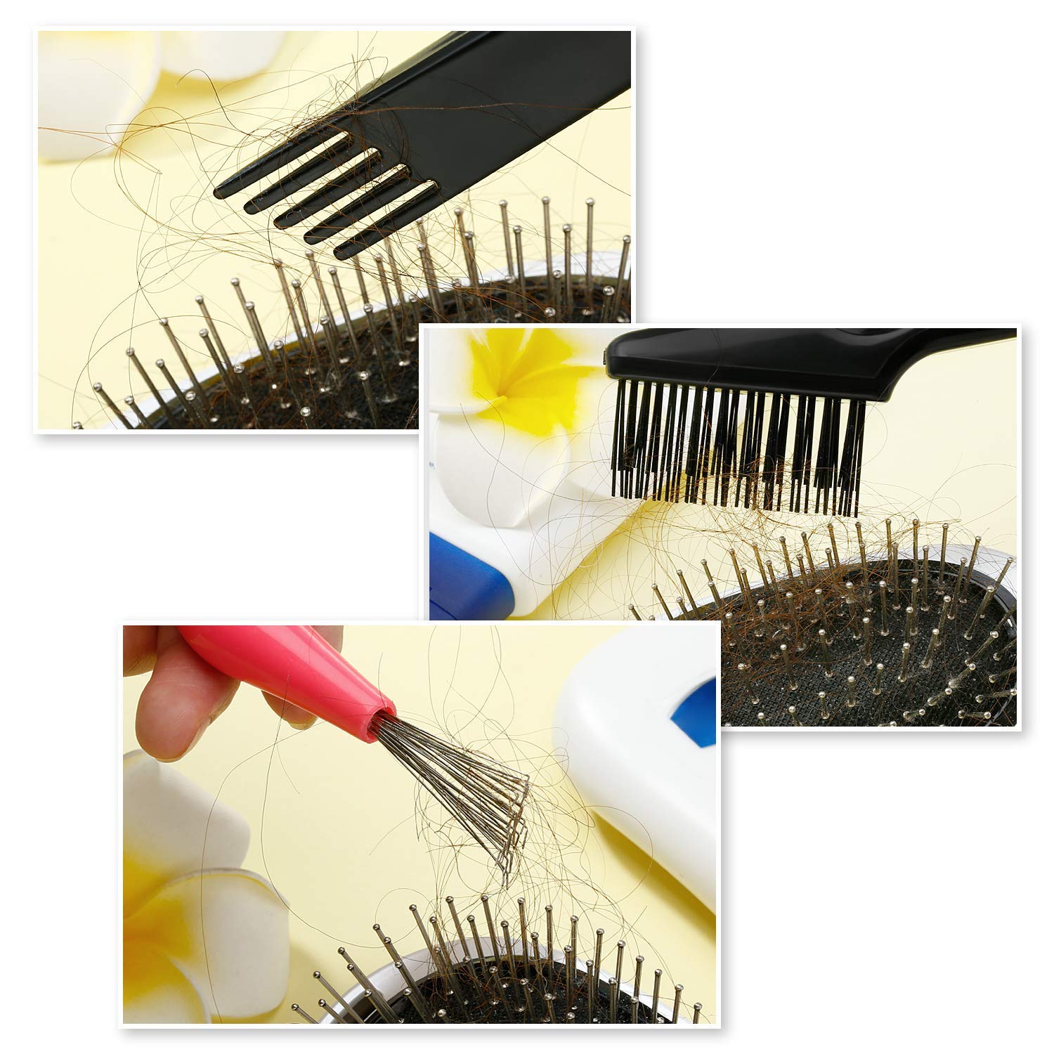 2 Pieces Hair Brush Cleaning Tool Comb Cleaner Brush Mini Hair Brush Remover for Removing Hair Dust Home and Salon Use (Plastic Handle Rake, Pink and Black)