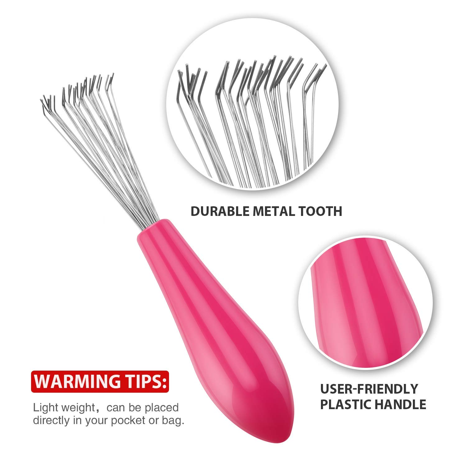 2 Pieces Hair Brush Cleaning Tool Comb Cleaner Brush Mini Hair Brush Remover for Removing Hair Dust Home and Salon Use (Plastic Handle Rake, Pink and Black)