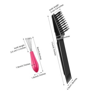 2 Pieces Hair Brush Cleaning Tool Comb Cleaner Brush Mini Hair Brush Remover for Removing Hair Dust Home and Salon Use (Plastic Handle Rake, Pink and Black)