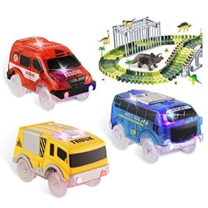 Track Cars Only, Flex Track Race Cars Replacement Glow in the Dark, Battery Operated Snap N Glow Ttrax Cars for Track Accessories with 5 Flashing LED Lights up, Compatible with Tracks for Kids (3pack)