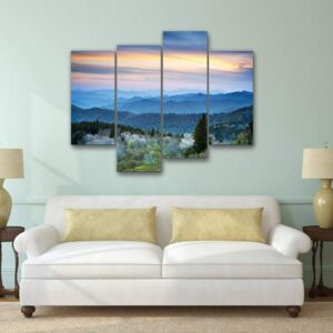 YKing1 Scenic Blue Ridge Parkway Appalachians Smoky Mountains Spring Landscape Wall Art Painting Pictures Print On Canvas Stretched & Framed Artworks Modern Hanging Posters Home Decor 4PANEL