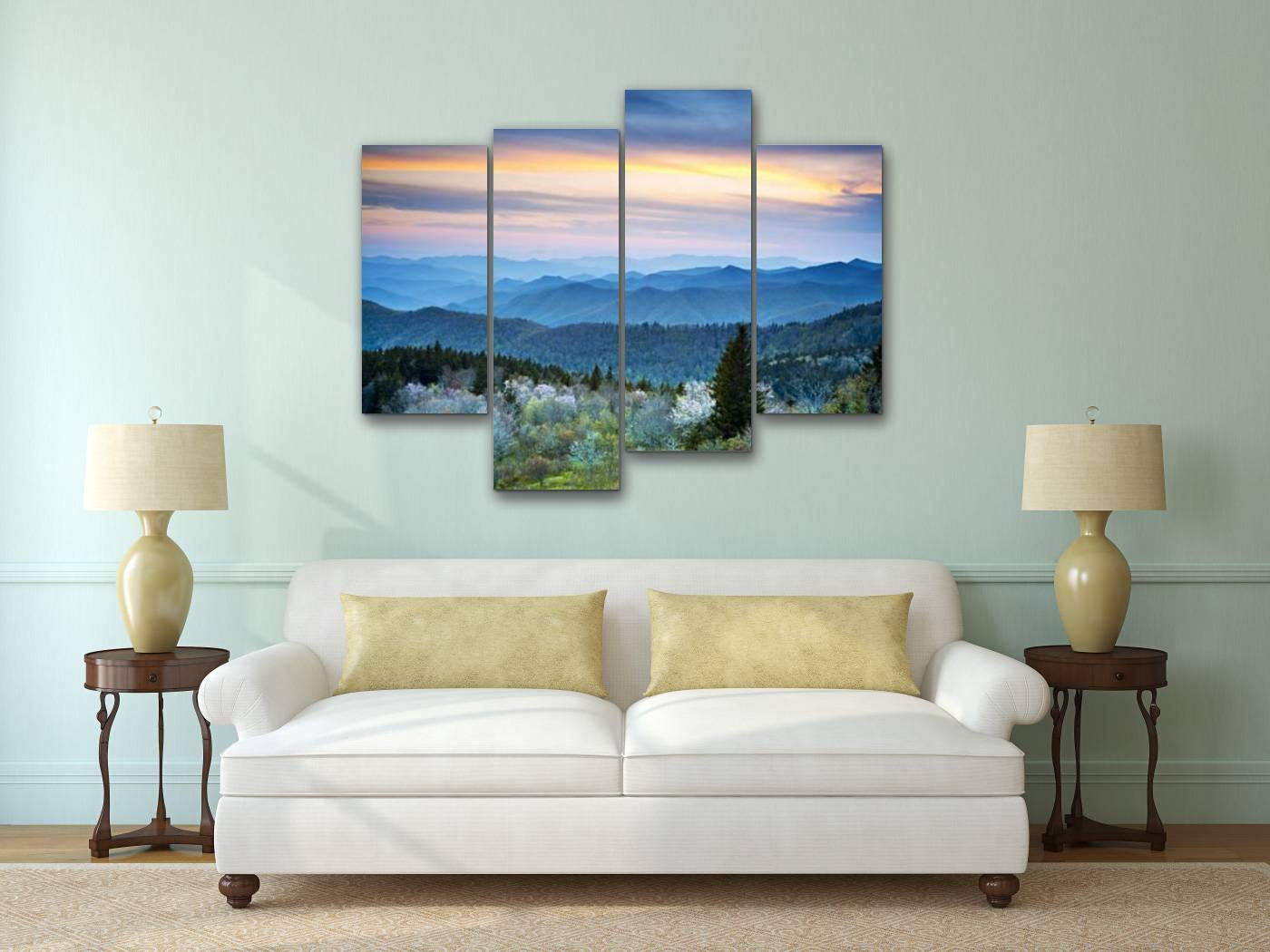 YKing1 Scenic Blue Ridge Parkway Appalachians Smoky Mountains Spring Landscape Wall Art Painting Pictures Print On Canvas Stretched & Framed Artworks Modern Hanging Posters Home Decor 4PANEL