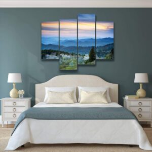 YKing1 Scenic Blue Ridge Parkway Appalachians Smoky Mountains Spring Landscape Wall Art Painting Pictures Print On Canvas Stretched & Framed Artworks Modern Hanging Posters Home Decor 4PANEL