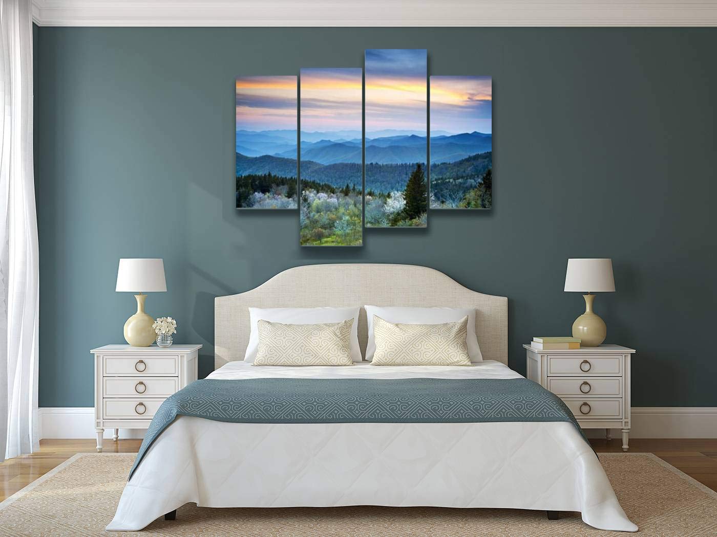 YKing1 Scenic Blue Ridge Parkway Appalachians Smoky Mountains Spring Landscape Wall Art Painting Pictures Print On Canvas Stretched & Framed Artworks Modern Hanging Posters Home Decor 4PANEL