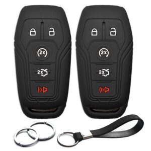 INFIPAR 2pcs Compatible with Ford Edge Fusion Explorer Mustang F-150 F-250 F-350 F-450 Super Duty Expedition Lincoln MKC MKX MKZ Nautilus Silicone Key Fob Cover Case Keychain Holder