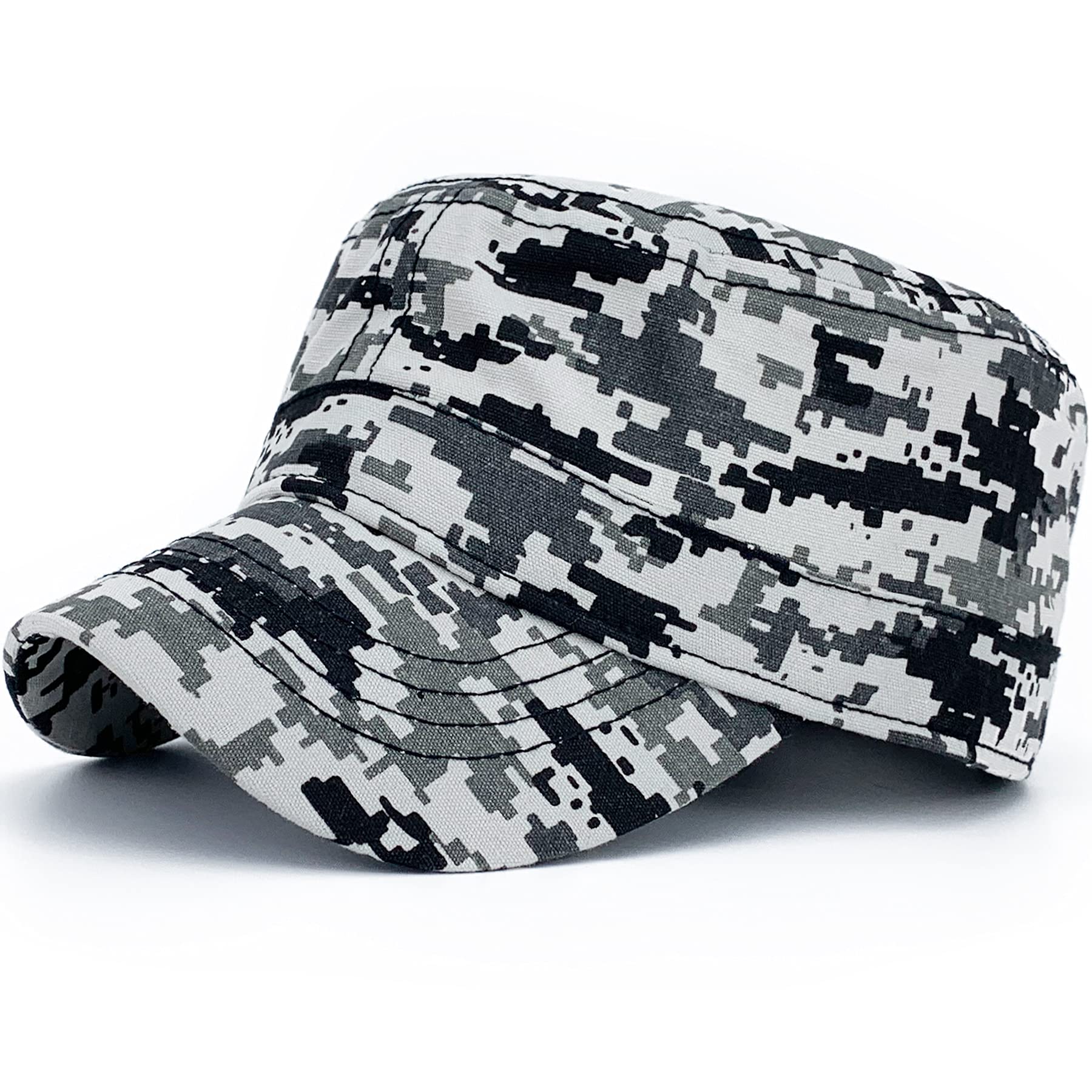 REDSHARKS mens Digital Camo Cadet Army Velcro Back Military Flat Top Baseball Dad Sun Adjustable Cap, Grey Digital Camo, X-Large