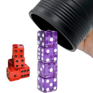 graduation gift dice stacking cup set with 4 pcs 19mm and 5 pcs 18mm standard 6 sided dices straight dice cup with storage bag dice cup shaker with magic tricks instruction black