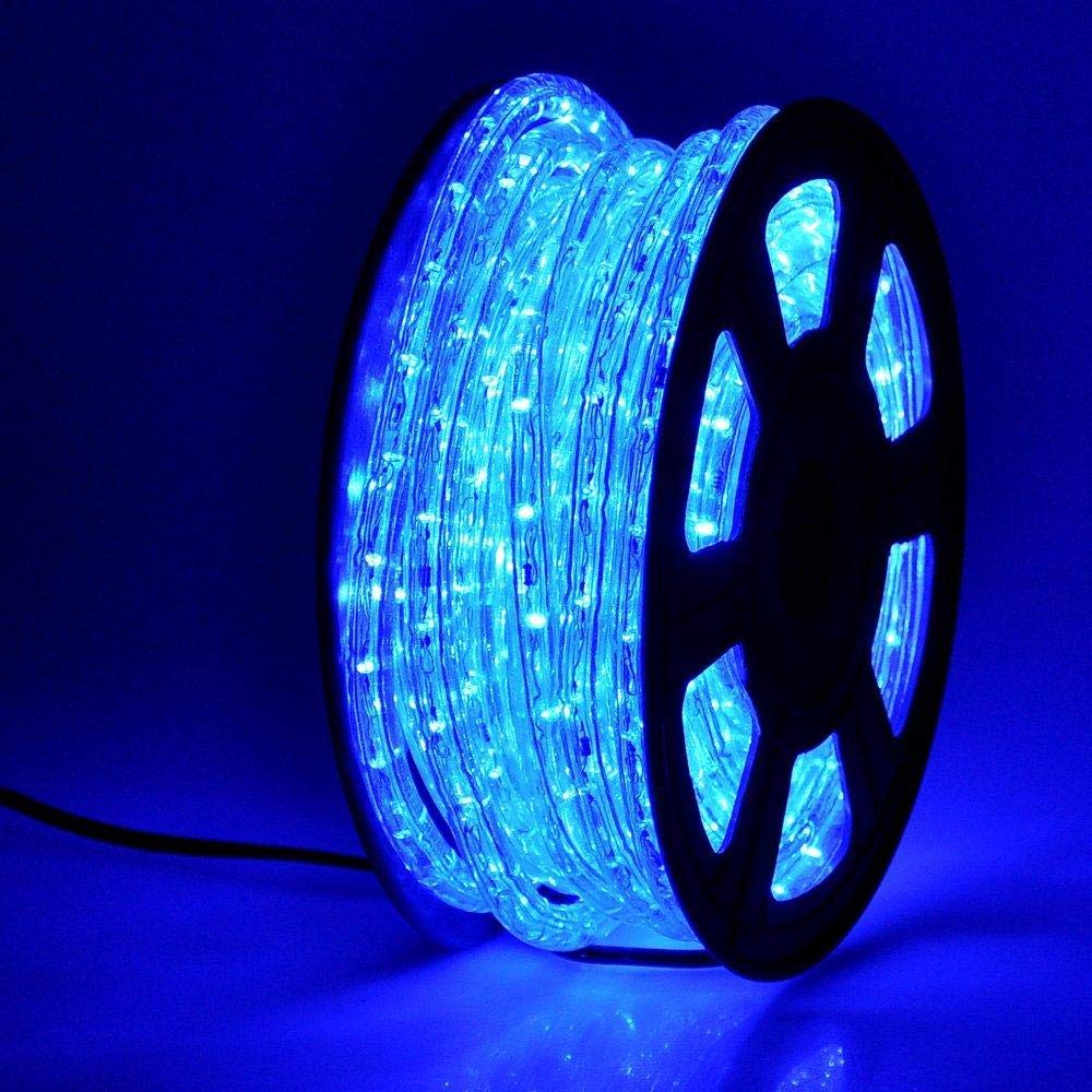 50ft 360 LED Waterproof Rope Lights,110V Connectable Indoor Outdoor Blue Rope Lights for Deck, Patio, Pool, Camping, Bedroom Decor, Landscape Lighting and More (Blue)