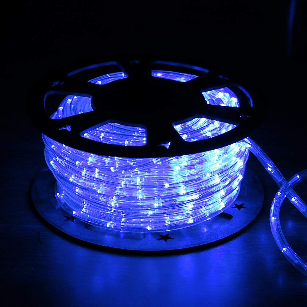 50ft 360 LED Waterproof Rope Lights,110V Connectable Indoor Outdoor Blue Rope Lights for Deck, Patio, Pool, Camping, Bedroom Decor, Landscape Lighting and More (Blue)