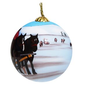 Blown Glass Christmas Ornament | Horses and Sleigh Elk National Refuge | Hand Painted Inside | Original Art | Includes Gift Box