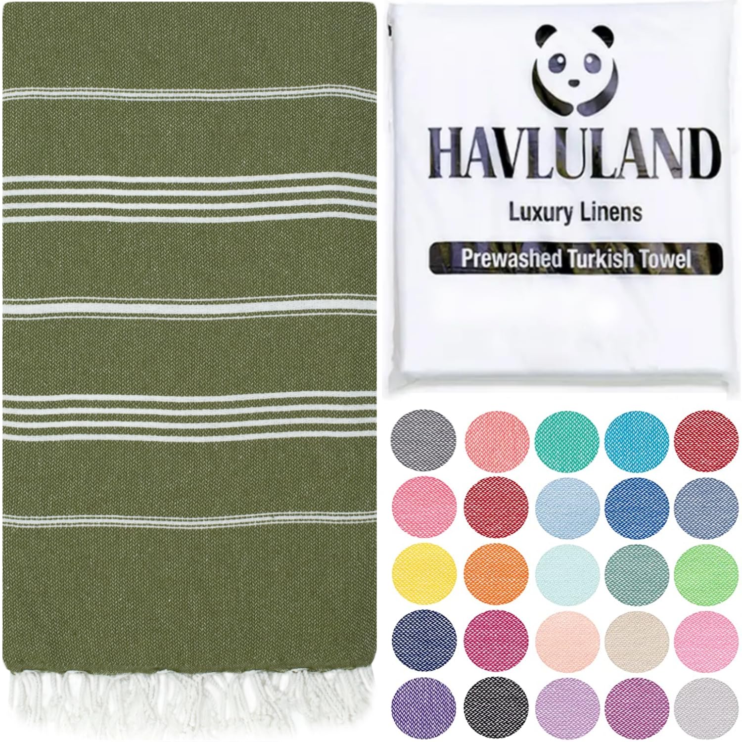 HAVLULAND Turkish Beach Towel Oversized 39x71 Turkish Bath Towels Highly Absorbent Quick Dry Extra Large Sand Free Beach Towels for Beach Pool Spa Gym Yoga Travel Camping Blanket - Olive Green