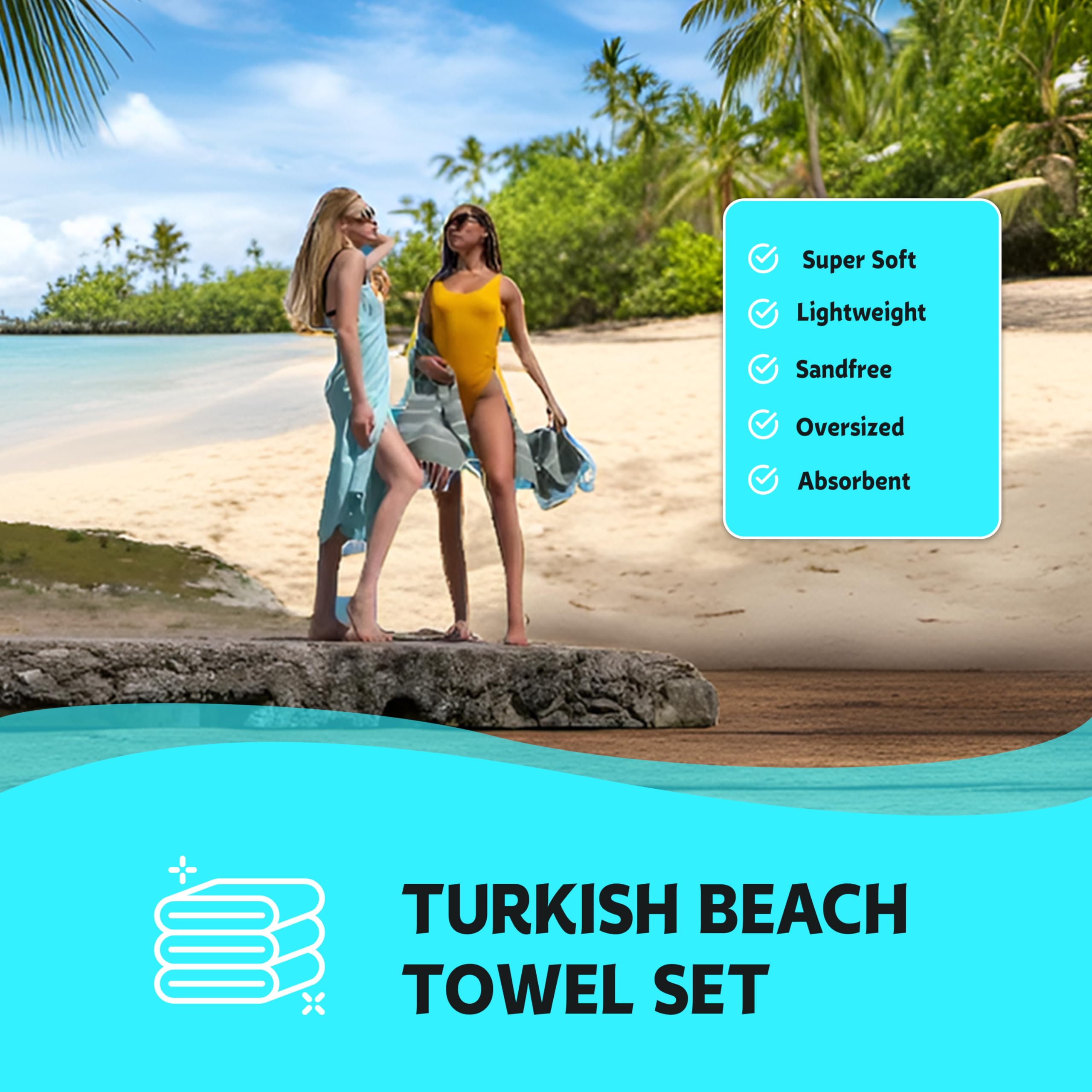 HAVLULAND Turkish Beach Towel Oversized 39x71 Turkish Bath Towels Highly Absorbent Quick Dry Extra Large Sand Free Beach Towels for Beach Pool Spa Gym Yoga Travel Camping Blanket - Olive Green