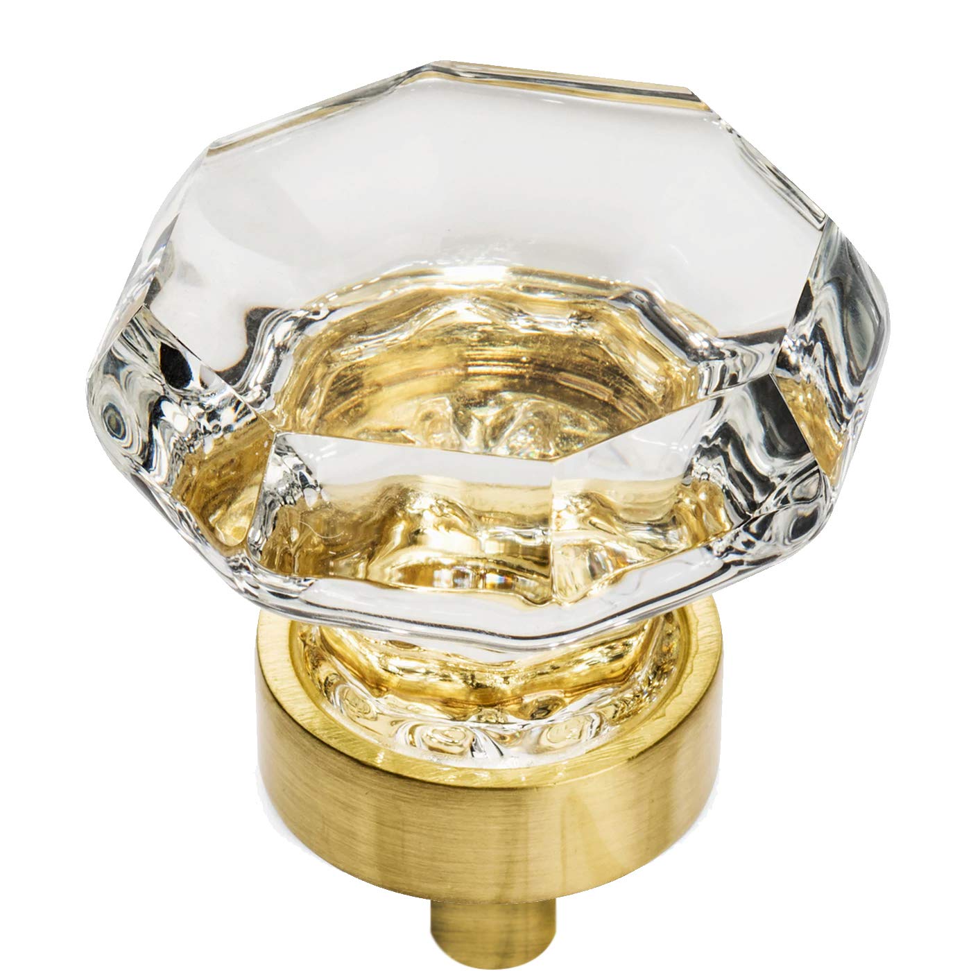 Cosmas 5268BB-C Brushed Brass Cabinet Hardware Knob with Clear Glass - 1-5/16" Diameter