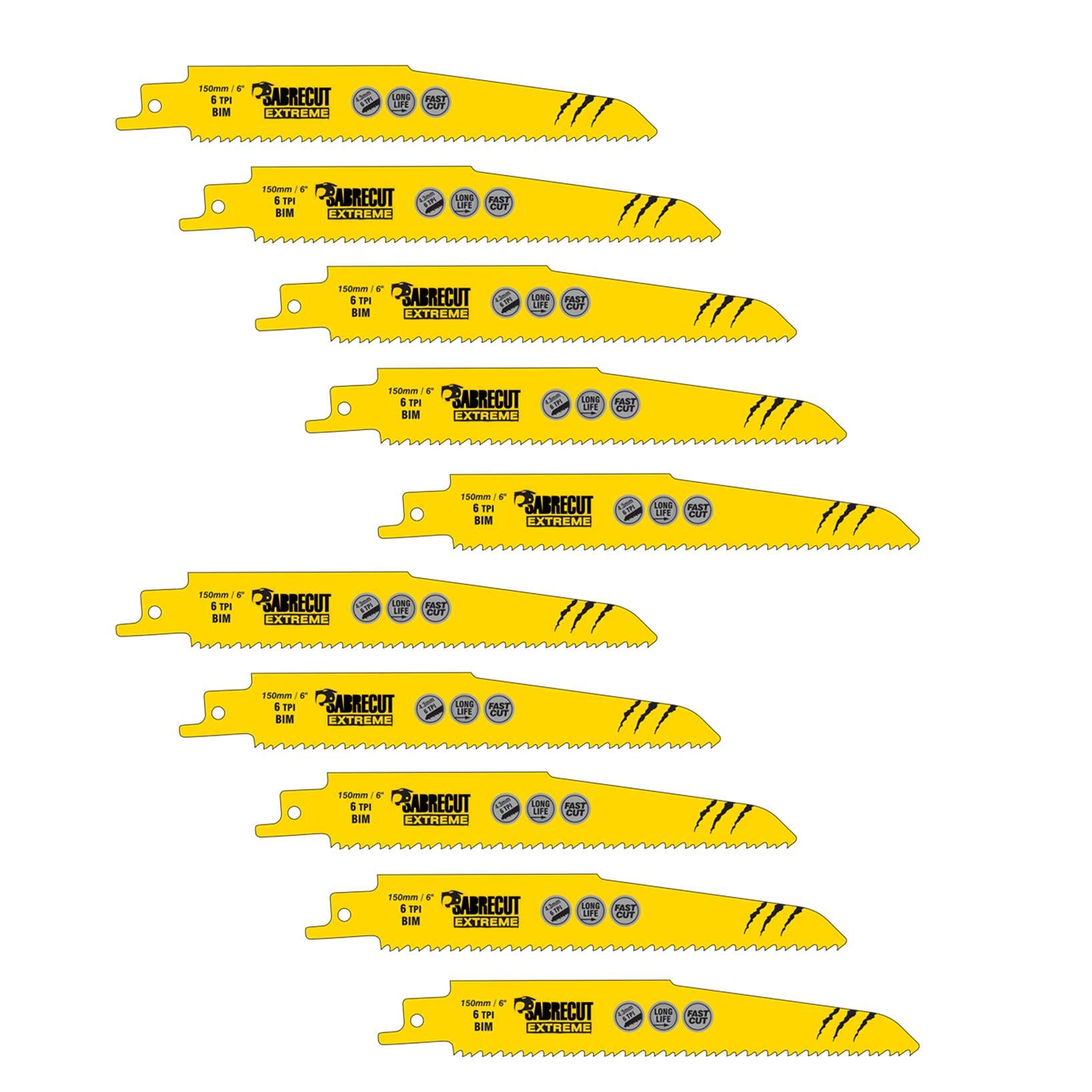 10 x SabreCut SCRS610DF_10 5 15/16" (150mm) 6 TPI S610DF Fast Wood and Metal Cutting Reciprocating Sabre Saw Blades Compatible with Bosch Dewalt Makita and many others