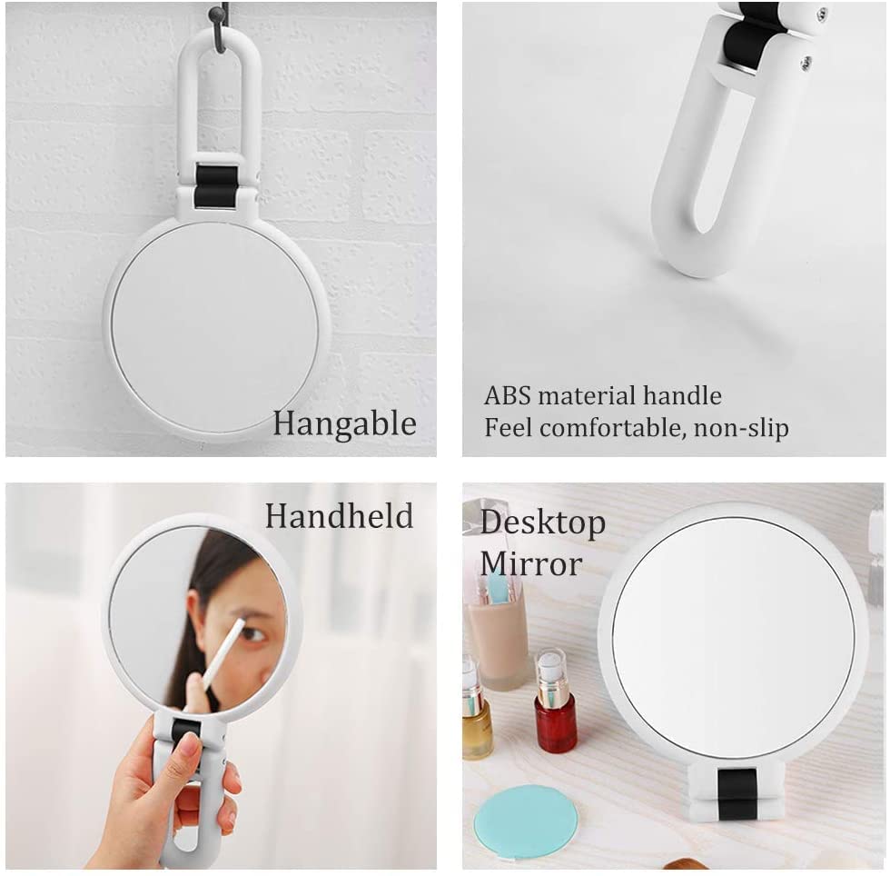 FUHUIM 1x 15x Magnifying Handheld Mirror, Double Sided Pedestal Magnification and True Image Makeup Mirror, Compact Size and Portable Vanity Cosmetic Mirror for Girl, 9.3" L x 1.9" W