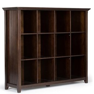 simplihome acadian solid wood 57 inch transitional 12 cube storage in brunette brown, for the living room, study room and office